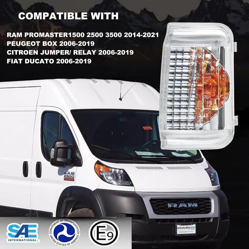 ضوء إشارة الانعطاف الوامض لـ Ram ProMaster 1500 2500 3500 2014 2015 2016 2017 2018 2019 2020 2021، مؤشر مرآة جانبية، تصميم أصلي، بدون مصابيح (زوج من العدسات الشفافة) in Kuwait