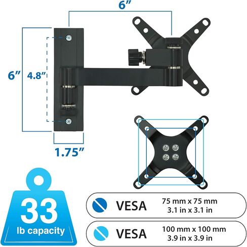 تركيبها! حامل شاشة قابل للسحب على الحائط، دعامة VESA كاملة الحركة لشاشات كمبيوتر LCD LED تصل إلى 30 بوصة، ذراع مفصلي يناسب الشاشات حتى 30 بوصة، متوافق مع VESA 75 100، سعة 33 رطل in Saudi Arabia