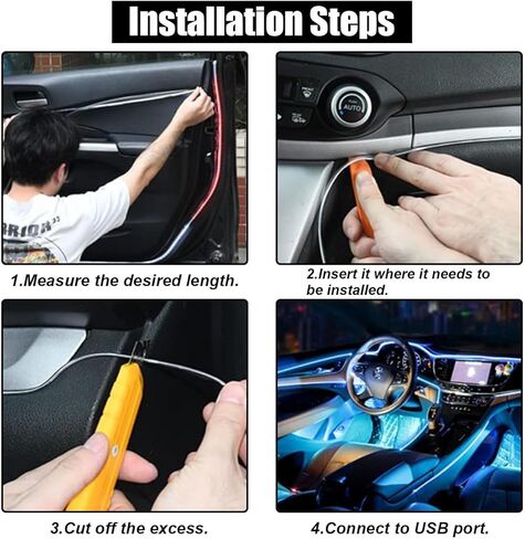 EL Wire Interior Car LED Strip Lights, USB Car Neon Light Strip with Sewing Edge, 16FT Neon Light 5V with Fuse Protection, Electroluminescent Car Indoor Decorations (Blue) in Saudi Arabia