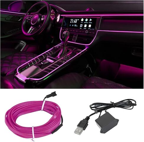 EL Wire Interior Car LED Strip Lights, USB Car Neon Light Strip with Sewing Edge, 16FT Neon Light 5V with Fuse Protection, Electroluminescent Car Indoor Decorations (Blue) in Saudi Arabia