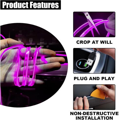 EL Wire Interior Car LED Strip Lights, USB Car Neon Light Strip with Sewing Edge, 16FT Neon Light 5V with Fuse Protection, Electroluminescent Car Indoor Decorations (Blue) in Saudi Arabia