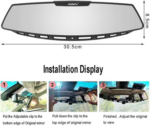Car Rear View Mirror, 12" Wide Angle Universal Curve Convex Rearview Mirror Interior Clip On Original Mirror (Blue Mirror) in Saudi Arabia