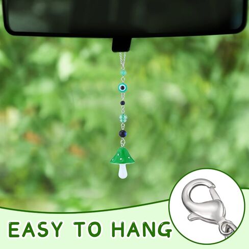 2 Pcs Mushroom Car Hanging Ornament Evil Eye Rear View Mirror Accessories Lucky Rearview Mirror Charms Resin Mushroom Pendant Cute Rear View Mirror Decoration for Vehicle Home Door(Blue, Green) in Saudi Arabia