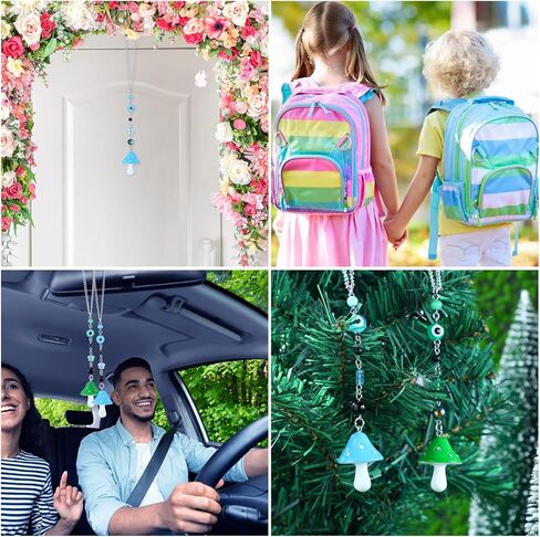2 Pcs Mushroom Car Hanging Ornament Evil Eye Rear View Mirror Accessories Lucky Rearview Mirror Charms Resin Mushroom Pendant Cute Rear View Mirror Decoration for Vehicle Home Door(Blue, Green) in Saudi Arabia