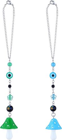 2 Pcs Mushroom Car Hanging Ornament Evil Eye Rear View Mirror Accessories Lucky Rearview Mirror Charms Resin Mushroom Pendant Cute Rear View Mirror Decoration for Vehicle Home Door(Blue, Green) in Saudi Arabia