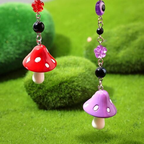 2 Pcs Mushroom Car Hanging Ornament Evil Eye Rear View Mirror Accessories Lucky Rearview Mirror Charms Resin Mushroom Pendant Cute Rear View Mirror Decoration for Vehicle Home Door(Blue, Green) in Saudi Arabia