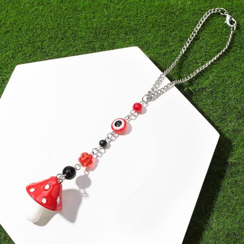 2 Pcs Mushroom Car Hanging Ornament Evil Eye Rear View Mirror Accessories Lucky Rearview Mirror Charms Resin Mushroom Pendant Cute Rear View Mirror Decoration for Vehicle Home Door(Blue, Green) in Saudi Arabia