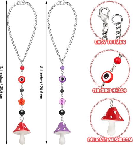 2 Pcs Mushroom Car Hanging Ornament Evil Eye Rear View Mirror Accessories Lucky Rearview Mirror Charms Resin Mushroom Pendant Cute Rear View Mirror Decoration for Vehicle Home Door(Blue, Green) in Saudi Arabia
