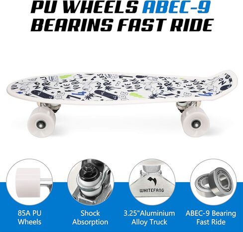 ألواح تزلج WhiteFang مقاس 22 بوصة للأطفال مع عجلات بولي يوريثان ملونة، ألواح تزلج صغيرة للأولاد والبنات المبتدئين in Kuwait