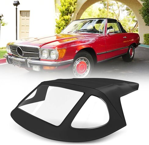 قماش قماش أسود ناعم قابل للتحويل يناسب مرسيدس بنز 1972-1989، أعلى الطاقة لـ 280SL 350SL 380SL 450SL 560SL 500SL، استبدل MBZ1076845، مع نافذة زجاجية ساخنة in Saudi Arabia