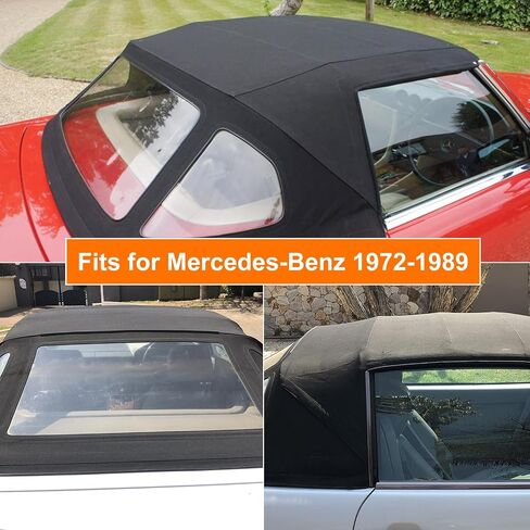 قماش قماش أسود ناعم قابل للتحويل يناسب مرسيدس بنز 1972-1989، أعلى الطاقة لـ 280SL 350SL 380SL 450SL 560SL 500SL، استبدل MBZ1076845، مع نافذة زجاجية ساخنة in Saudi Arabia