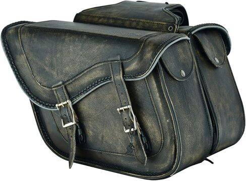 Dream Apparel Naked Cowhide Leather Motorcycle Saddle Bags Studded Throw Over Saddlebags, Motorcycle Side Bags for Honda Shadow Sportster Softail Dyna V-star (Black, No Studs) in Kuwait