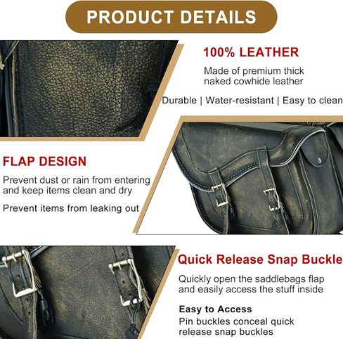 Dream Apparel Naked Cowhide Leather Motorcycle Saddle Bags Studded Throw Over Saddlebags, Motorcycle Side Bags for Honda Shadow Sportster Softail Dyna V-star (Black, No Studs) in Kuwait