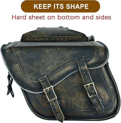 Dream Apparel Naked Cowhide Leather Motorcycle Saddle Bags Studded Throw Over Saddlebags, Motorcycle Side Bags for Honda Shadow Sportster Softail Dyna V-star (Black, No Studs) in Kuwait