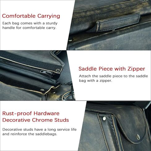 Dream Apparel Naked Cowhide Leather Motorcycle Saddle Bags Studded Throw Over Saddlebags, Motorcycle Side Bags for Honda Shadow Sportster Softail Dyna V-star (Black, No Studs) in Kuwait