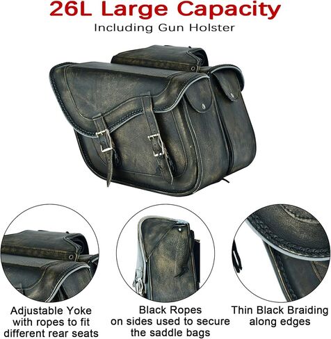 Dream Apparel Naked Cowhide Leather Motorcycle Saddle Bags Studded Throw Over Saddlebags, Motorcycle Side Bags for Honda Shadow Sportster Softail Dyna V-star (Black, No Studs) in Kuwait