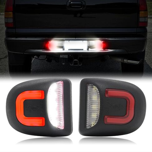 استبدال ضوء لوحة الترخيص LED لـ 2001-2013 Silverado Sierra 1500 2500 3500، 1999-2014 2500HD 3500HD، مصباح رقم علامة المصد الخلفي، أبيض + ضوء أحمر، عدسة شفافة in Kuwait