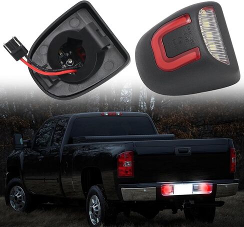 استبدال ضوء لوحة الترخيص LED لـ 2001-2013 Silverado Sierra 1500 2500 3500، 1999-2014 2500HD 3500HD، مصباح رقم علامة المصد الخلفي، أبيض + ضوء أحمر، عدسة شفافة in Kuwait