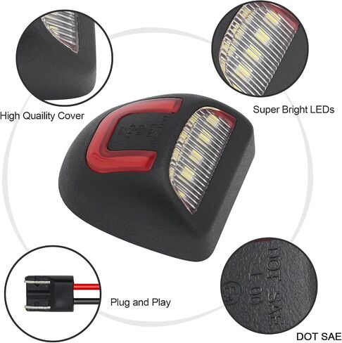 استبدال ضوء لوحة الترخيص LED لـ 2001-2013 Silverado Sierra 1500 2500 3500، 1999-2014 2500HD 3500HD، مصباح رقم علامة المصد الخلفي، أبيض + ضوء أحمر، عدسة شفافة in Kuwait