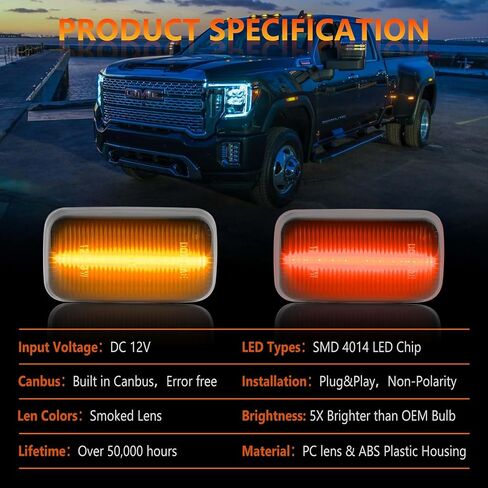 4Pcs LED Fender Side Marker Light Rear Bed side marker Lamp Assembly Compatible for Chevy Silverado, GMC Sierra 2500HD 3500HD 2015-2023 Rear Wheel Fender Replace OEM LED Sidemarker Lamps in Saudi Arabia