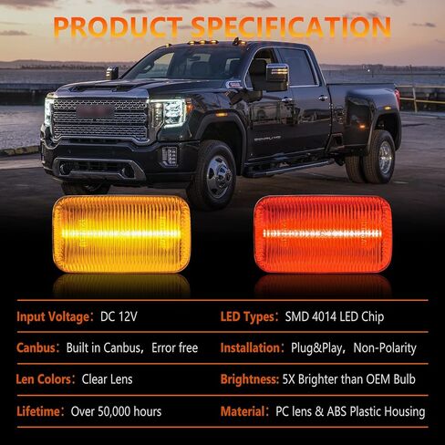 4 قطع من مصابيح LED للعلامة الجانبية للسرير الخلفي متوافقة مع Chevy Silverado، GMC Sierra 2500HD 3500HD 2015-2023 استبدال مصابيح العلامات الجانبية OEM LED in Saudi Arabia