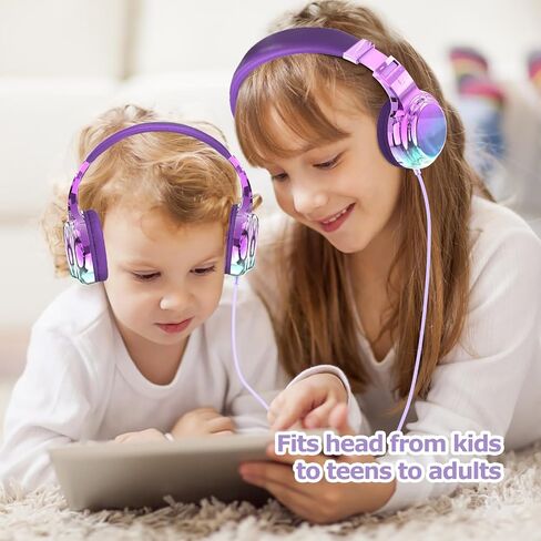 سماعات أذن QearFun للفتيات والأطفال للمدرسة، سماعات رأس سلكية للأطفال مع ميكروفون ومقبس 3.5 مم، سماعة رأس للمراهقين بخاصية إلغاء الضوضاء مع عصابة رأس قابلة للتعديل للكمبيوتر اللوحي/الهواتف الذكية - متدرج أرجواني عميق in Saudi Arabia