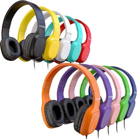 Wired On-Ear Leather Headphones with 3.5mm Connector, Oval Metal Housing, Bulk Wholesale, 5 Pack, Assorted Colors in Saudi Arabia