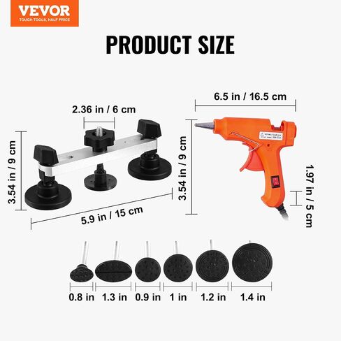 VEVOR 25 PCS Dent Repair Kit, Paintless Dent Removal Kit with Bridge Puller and Puller Tabs, Auto Body Dent Puller Kit with Hot Glue Gun, Glue Sticks for Vehicles, Refrigerators, Metal Surface Dents in Saudi Arabia