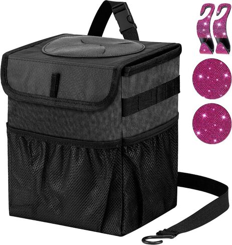 4 Pieces Car Trash Can Can Set Foldable Garbage Bin 2.3 Gallon Leakproof Car Trash Bag (Black) in Saudi Arabia