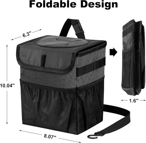 طقم علب قمامة السيارة مكون من 4 قطع، سلة قمامة قابلة للطي بسعة 2.3 جالون، حقيبة قمامة للسيارة مقاومة للتسرب (أسود) in Kuwait