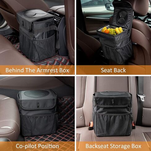 طقم علب قمامة السيارة مكون من 4 قطع، سلة قمامة قابلة للطي بسعة 2.3 جالون، حقيبة قمامة للسيارة مقاومة للتسرب (أسود) in Kuwait