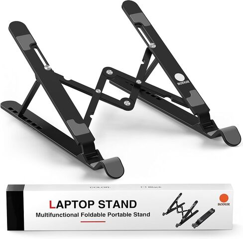 Adjustable Laptop Stand for 10-17 Inch Devices - Ergonomic Portable Notebook Holder with Cooling Pad Base, Ideal for MacBook, Gaming, Students, Computer Riser Tablet and PC Accessories in Saudi Arabia