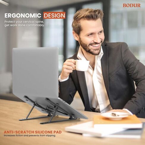 Adjustable Laptop Stand for 10-17 Inch Devices - Ergonomic Portable Notebook Holder with Cooling Pad Base, Ideal for MacBook, Gaming, Students, Computer Riser Tablet and PC Accessories in Saudi Arabia