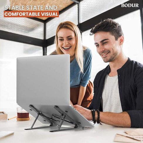 Adjustable Laptop Stand for 10-17 Inch Devices - Ergonomic Portable Notebook Holder with Cooling Pad Base, Ideal for MacBook, Gaming, Students, Computer Riser Tablet and PC Accessories in Saudi Arabia