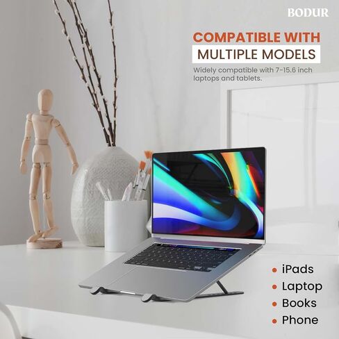 Adjustable Laptop Stand for 10-17 Inch Devices - Ergonomic Portable Notebook Holder with Cooling Pad Base, Ideal for MacBook, Gaming, Students, Computer Riser Tablet and PC Accessories in Saudi Arabia