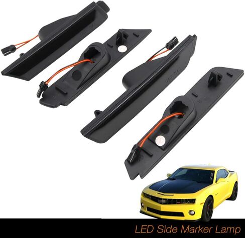 NJSBYL Camaro عدسات مدخنة LED مجموعات إضاءة جانبية لـ 2010 2011 2012 2013 2014 2015 تشيفي شيفروليه كامارو مصابيح علامة جانبية أمامية/خلفية مدعومة بـ 26-SMD أحمر/كهرمان LED بديل OEM in Kuwait