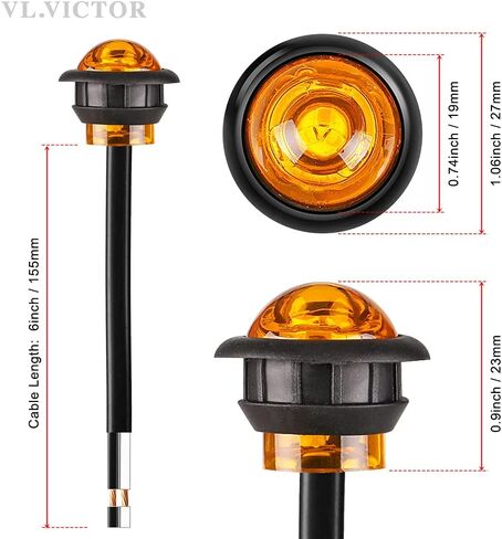 20 PCS VL.VICTOR 3/4 Inch Round LED Clearance Light Side Marker Light ( SAE DOT PC2) Taillight Brake Stop Lamp for Truck Car Bus Trailer 12V (10 PCS Amber + 10 PCS Red) Multicolor VL-100-M in Saudi Arabia