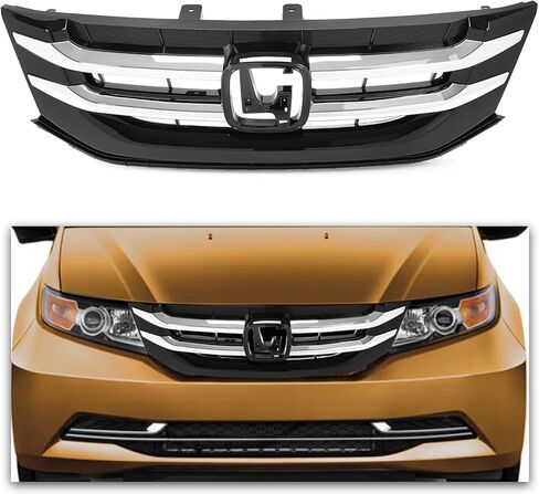 شبكة المصد الأمامي HECASA متوافقة مع استبدال هوندا أوديسي 2014-2017 لـ 75101TK8A22 75101TK8A21 HO1200220 مجموعة الشواية العلوية مع شرائط الكروم أسود + فضي in Kuwait