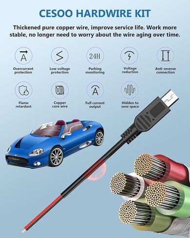 مجموعة أسلاك صلبة لكاميرا داش كام، مجموعة أسلاك صلبة USB صغيرة ونوع C، سلك طاقة لشاحن كاميرا لوحة القيادة 12 فولت - 24 فولت إلى 5 فولت مع صنبور الصمامات وأداة التثبيت لكاميرا لوحة القيادة للسيارة، ونظام تحديد المواقع العالمي، والرادار، وكاميرا لوحة القياد in Saudi Arabia