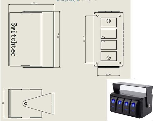 Switchtec 4 Gang Rocker Toggle Switch، 5 Pin 12V، 20 أمبير لوحة ألومنيوم بإضاءة خلفية زرقاء، سلكي مسبقًا الكل في حاوية صندوق التثبيت السطحي. القوارب البحرية، مركبات الشاحنات، أضواء السيارات، المركبات الترفيهية (4 أزرق) in Kuwait