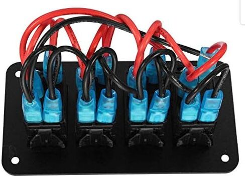 Switchtec 4 Gang Rocker Toggle Switch، 5 Pin 12V، 20 أمبير لوحة ألومنيوم بإضاءة خلفية زرقاء، سلكي مسبقًا الكل في حاوية صندوق التثبيت السطحي. القوارب البحرية، مركبات الشاحنات، أضواء السيارات، المركبات الترفيهية (4 أزرق) in Kuwait
