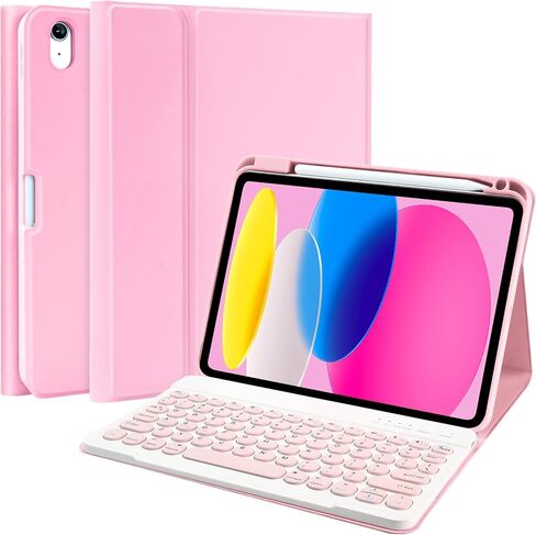 COO 7 Color Backlit Keyboard Case for iPad 11th A16 /10th Gen | 7-Color Backlit Detachable Bluetooth Keyboard, Pencil Holder, Auto Wake/Sleep, 3 Angles, PU TPU Cover, Pink in Saudi Arabia