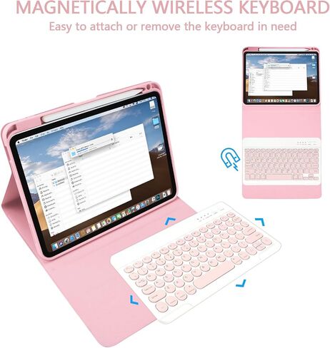 COO 7 Color Backlit Keyboard Case for iPad 11th A16 /10th Gen | 7-Color Backlit Detachable Bluetooth Keyboard, Pencil Holder, Auto Wake/Sleep, 3 Angles, PU TPU Cover, Pink in Saudi Arabia
