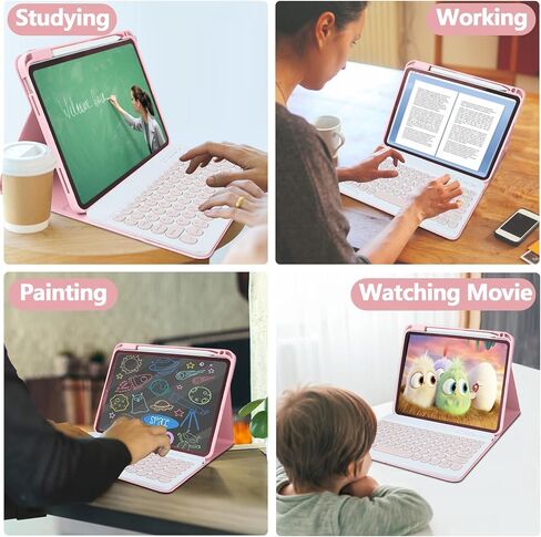 COO 7 Color Backlit Keyboard Case for iPad 11th A16 /10th Gen | 7-Color Backlit Detachable Bluetooth Keyboard, Pencil Holder, Auto Wake/Sleep, 3 Angles, PU TPU Cover, Pink in Saudi Arabia