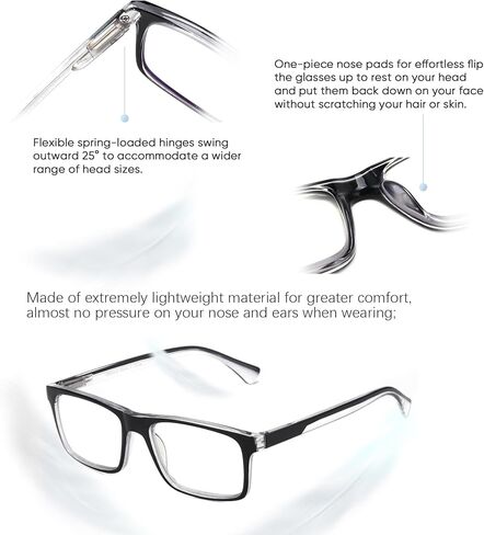 Missfive 2-Pack نظارات قراءة تقدمية خفيفة متعددة التركيز للرجال، حجب الضوء الأزرق، مفصلات زنبركية متعددة البؤر بدون خط، قارئات ثلاثية البؤر عالية الجودة، نظارات مريحة (مساحة عمل للمدى القريب، 1.25x) in Kuwait