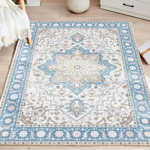 ROCYJULIN 5x7 Area Rugs for Living Room, Washable Rugs 5x7 for Bedroom, Boho Medium-Pile Area Rugs Carpet with Non Slip Rubber Backing, Super Soft 1000GSM 5x7 Rug, Non-Shedding, Orange & Blue in Kuwait