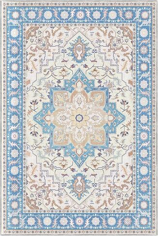 ROCYJULIN 5x7 Area Rugs for Living Room, Washable Rugs 5x7 for Bedroom, Boho Medium-Pile Area Rugs Carpet with Non Slip Rubber Backing, Super Soft 1000GSM 5x7 Rug, Non-Shedding, Orange & Blue in Kuwait