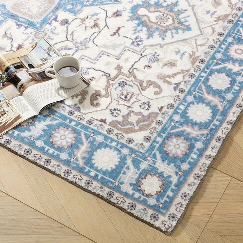 ROCYJULIN 5x7 Area Rugs for Living Room, Washable Rugs 5x7 for Bedroom, Boho Medium-Pile Area Rugs Carpet with Non Slip Rubber Backing, Super Soft 1000GSM 5x7 Rug, Non-Shedding, Orange & Blue in Kuwait