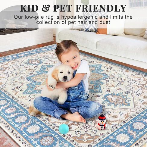 ROCYJULIN 5x7 Area Rugs for Living Room, Washable Rugs 5x7 for Bedroom, Boho Medium-Pile Area Rugs Carpet with Non Slip Rubber Backing, Super Soft 1000GSM 5x7 Rug, Non-Shedding, Orange & Blue in Kuwait