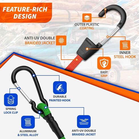 ZEXON Premium Bungee Cords with Carabiner Hooks Heavy Duty (Pack of 24) Include 10", 18", 24", 30", 36", 48", 60" Bungee Cords with Hooks, Storage Bag & Mini Cords in Saudi Arabia